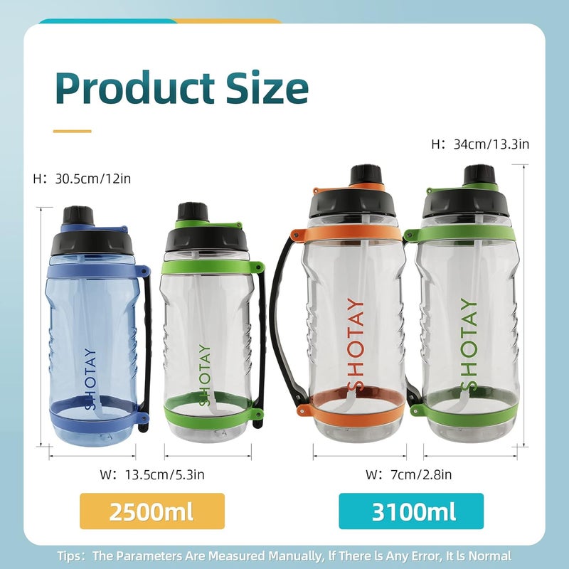 SHOTAY 2.5L/3.1L Sports Water Bottles With Removable Straw, BPA Free And Leakproof, Big Water Jug for Fitness, Gym, Sports And Camping Green. - Image 2