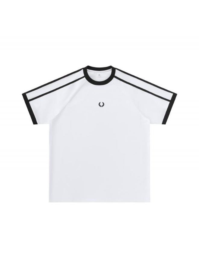 Fred Perry short-sleeved T-shirts with the same sports style for men and women contrast parallel bars loose casual couple tops, cotton breathable versatile fashion tops. - Image 2