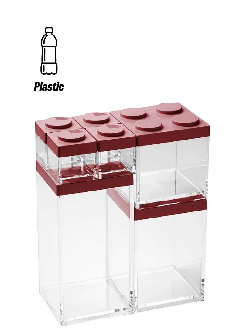 OMADA 7-Piece Plastic Brickstore Dishwasher Safe BPA Free Storage Box Set Red and Clear 5.7 x 47.8 x 35.5 cm M6513RO