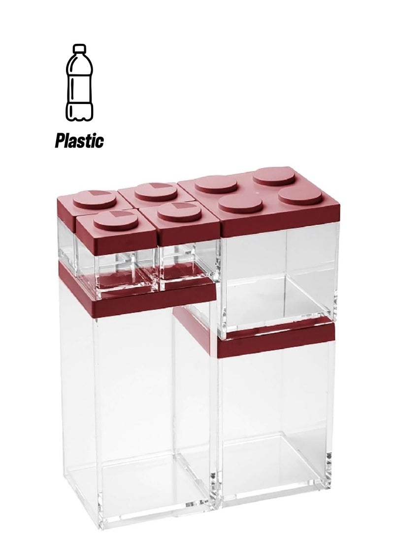 طقم علب تخزين بلاستيكية من  قطع آمنة لغسالة الصحون خالية من البيسفينول ، أحمر وشفاف . × . × . سم