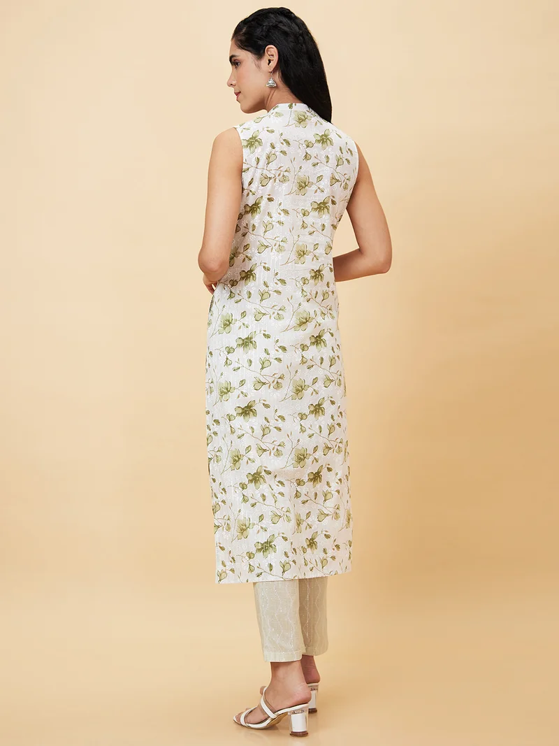 globus Women White Floral Printed Regular Pure Cotton Kurta With Trousers