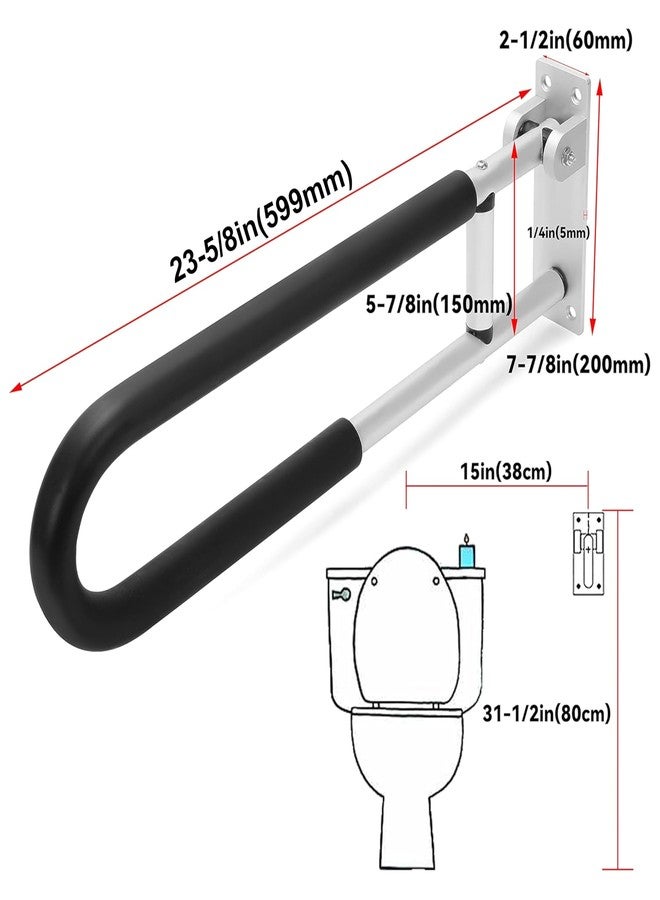 HECASA Toilet Grab Bar 23.6 Inch Flip Up Handicap Grab Bars Rails Folding Support for Elderly Disabled Pregnant Woman Bathroom Shower Safety Toilet Safety Rail - Image 2