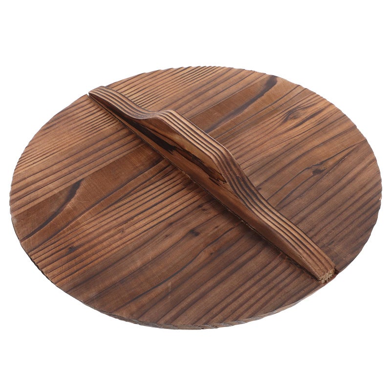 26cm Carbonized Fir Wood Wok Lid With Heat Resistant Handle For Home Kitchen - Image 2