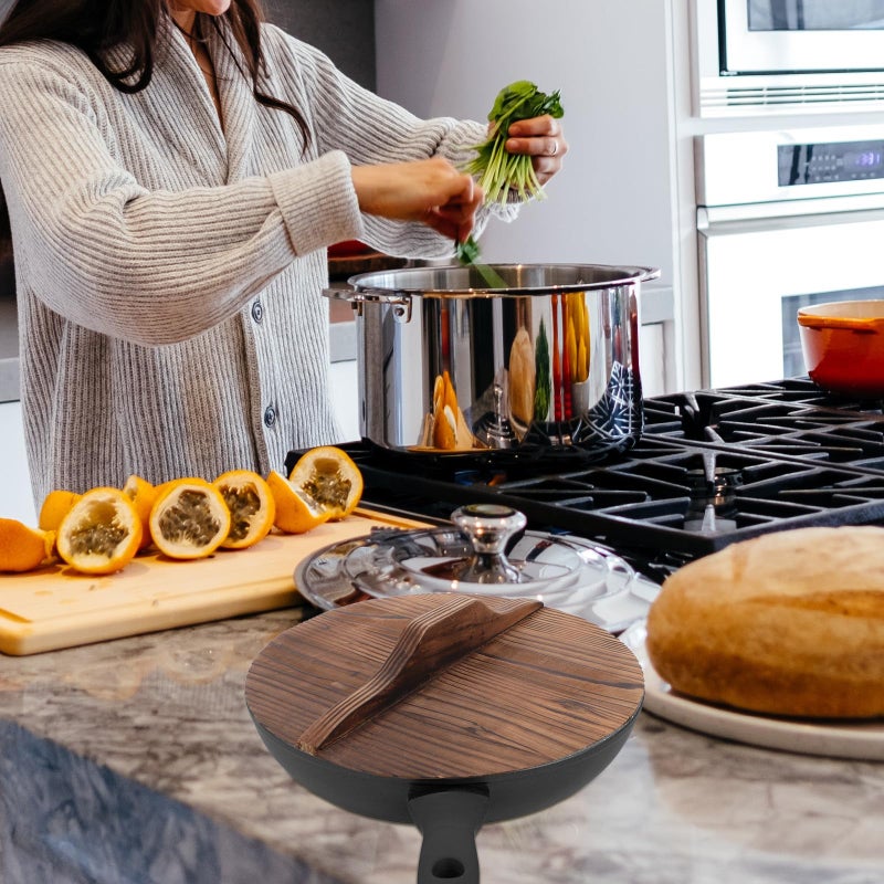 26cm Carbonized Fir Wood Wok Lid With Heat Resistant Handle For Home Kitchen - Image 5