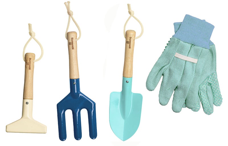 Kinderific Gardening Set, Tool Kit, for Kids, STEM, Includes Tote Bag, Spade, Watering Can, Rake, Fork, Trowel and Gloves (Ocean Blue) - Image 2