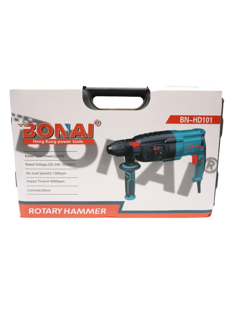 BONAI - Electric Rotary Hammer with Drill Attachments for concrete bricks stone as well as for light chiseling work 2200w Concrete 26mm - Image 1