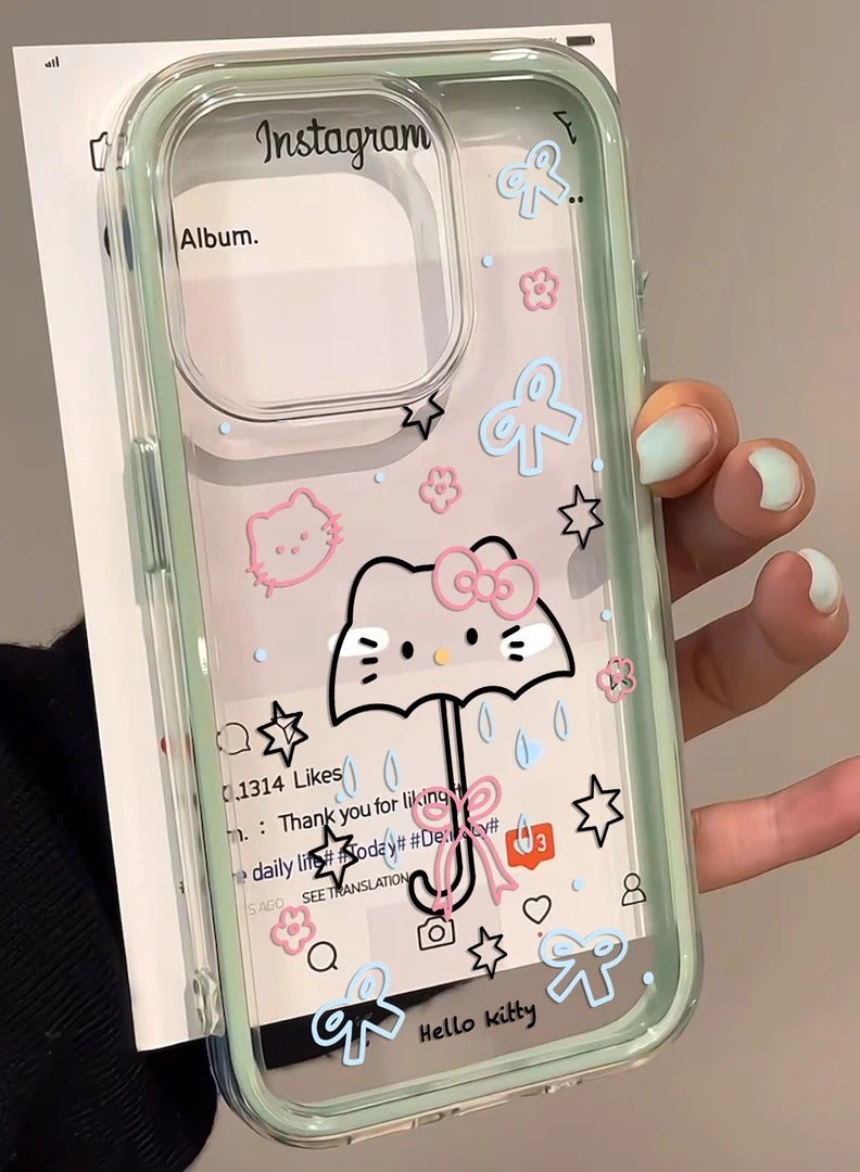 NIBEMINENT Kitty Umbrella Protective TPU Case Cover For iPhone 14 Pro, Green