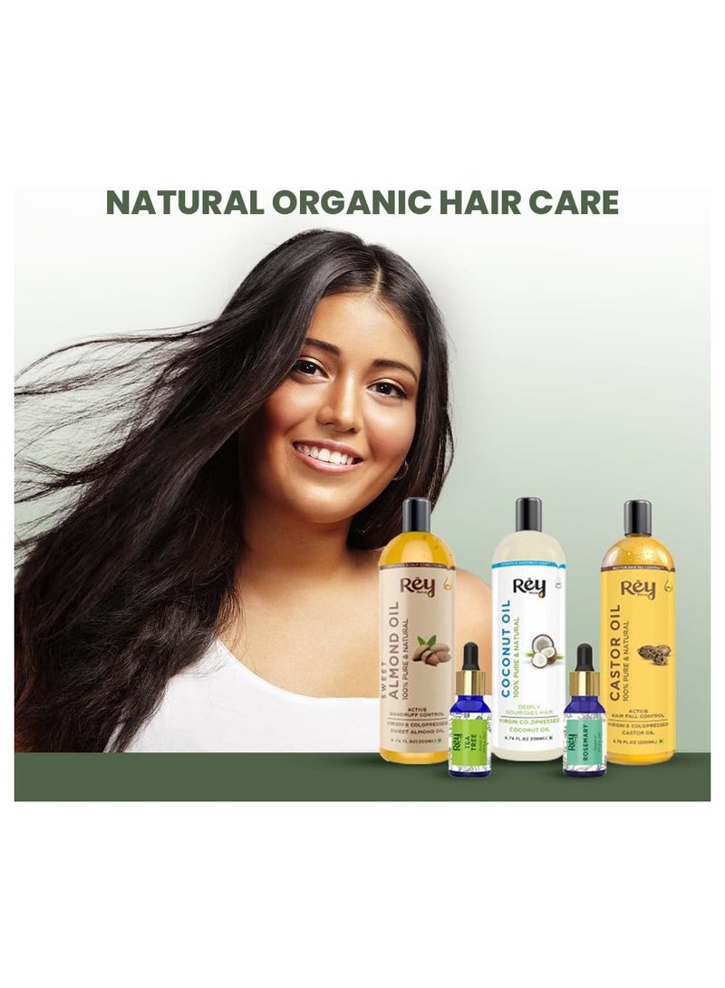 Rey Naturals Rey Naturals Complete Hair Care Kit-Castor Oil + Coconut Oil + Almond Oil + Rosemary Oil + Tea tree Oil Combo - Image 2