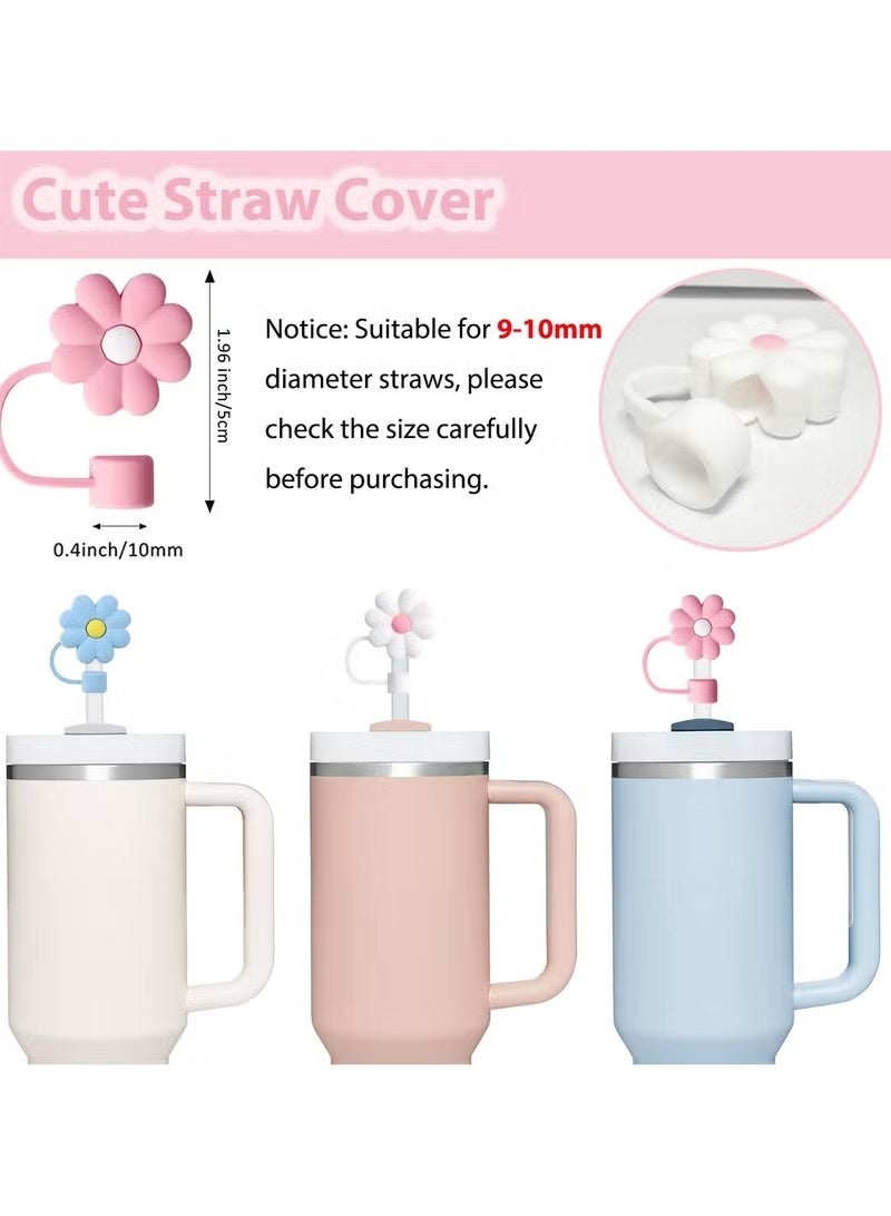 10 PCS Stanley Cup Accessories Set Including 6 Pcs Silicone Spill Proof Stopper, 3 Pcs 10mm Flower Straw Cover Cap, 1 Pcs Bling Silicone Boot Sleeve for Stanley Cup Stanley 40oz & 30oz Tumbler - Image 2