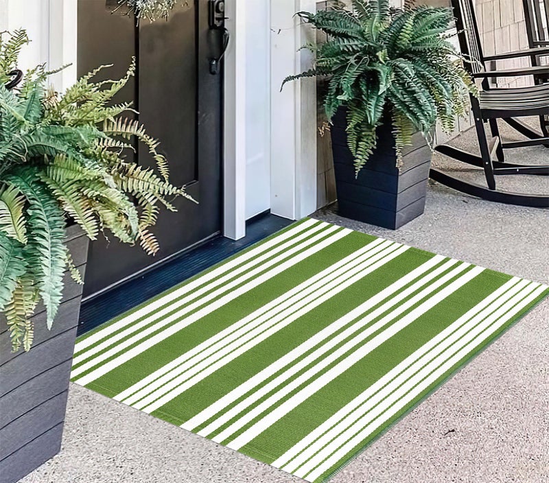 BUAGETUP Green and White Striped Outdoor Rug 24'' x 35'' Door Mat Outdoor Machine Washable Welcome Mats Cotton Hand-Woven Entryway Rug for Front Porch/Entryway/Laundry/Bathroom/Bedroom - Image 5