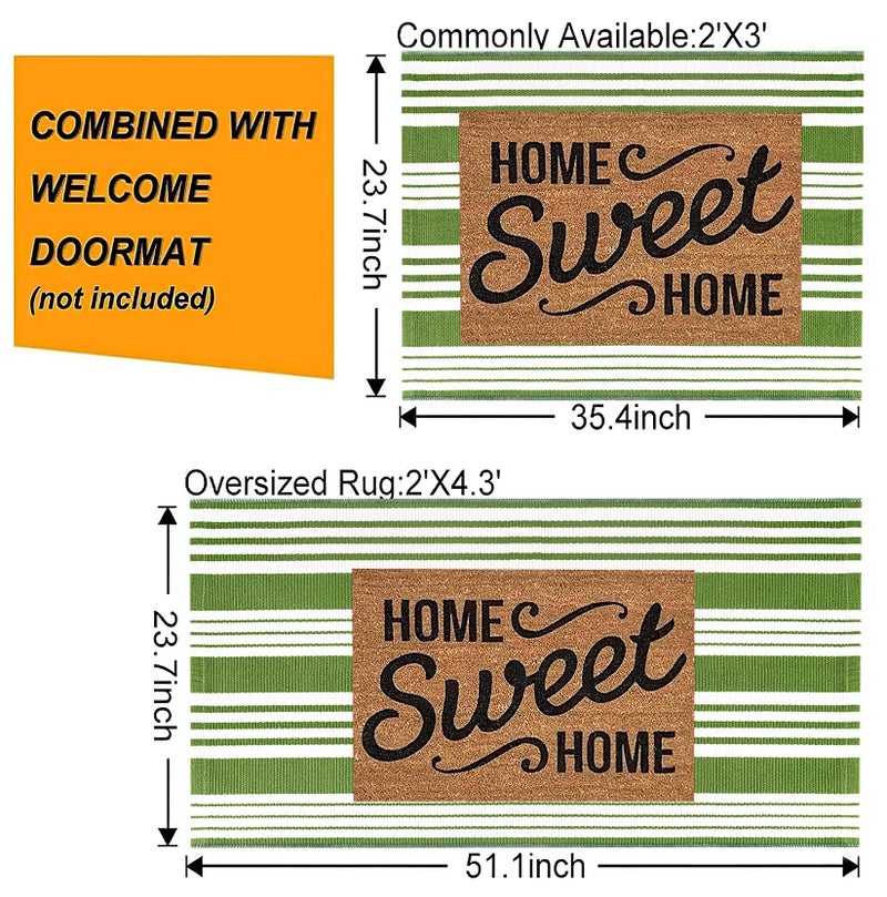 BUAGETUP Green and White Striped Outdoor Rug 24'' x 35'' Door Mat Outdoor Machine Washable Welcome Mats Cotton Hand-Woven Entryway Rug for Front Porch/Entryway/Laundry/Bathroom/Bedroom - Image 2