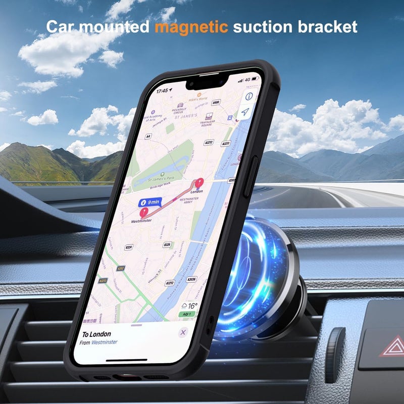 YOOJ ® Magnetic Case for iPhone 16e, Military-Grade Translucent Case with Invisible Magnetic O-Ring Stand, Slim Hard Shockproof with Soft Edge for iPhone 16e, Compatible with Mag-Safe (Black) - Image 5