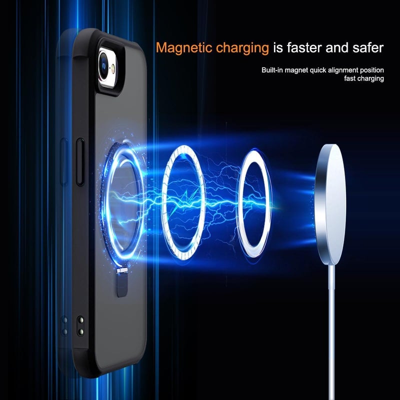 YOOJ ® Magnetic Case for iPhone 16e, Military-Grade Translucent Case with Invisible Magnetic O-Ring Stand, Slim Hard Shockproof with Soft Edge for iPhone 16e, Compatible with Mag-Safe (Black) - Image 4
