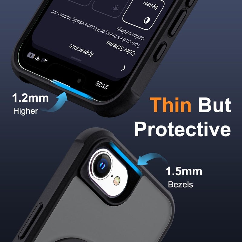 YOOJ ® Magnetic Case for iPhone 16e, Military-Grade Translucent Case with Invisible Magnetic O-Ring Stand, Slim Hard Shockproof with Soft Edge for iPhone 16e, Compatible with Mag-Safe (Black) - Image 2