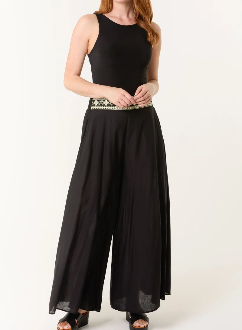 بلو فانيلا Wide Leg Embellished Linen Trousers