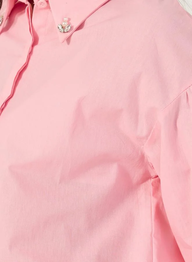 Styli Embellished Spread Collar Balloon Sleeve Shirt