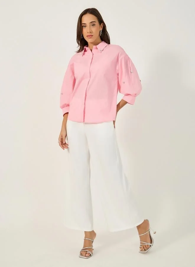 Styli Styli Embellished Spread Collar Balloon Sleeve Shirt