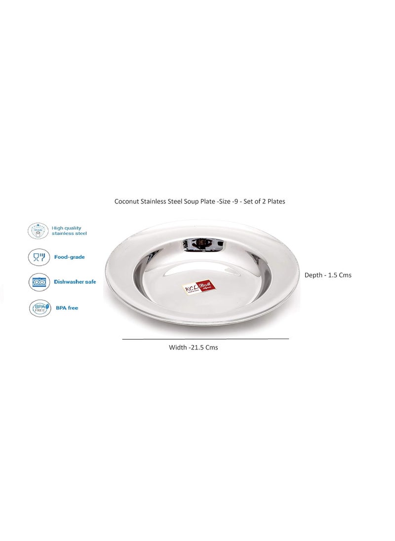 KCL KCL Stainless Steel Soup Plates Mess Lunch Idly Plates Bhojan Thali Steel Plates for Breakfast Serving Plates for Every Day Set of 2  - Image 3