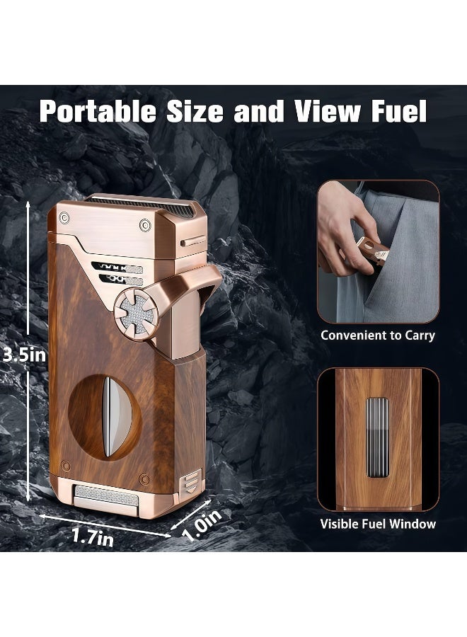 ولاعة شعلة 5 في 1 مع قاطع V، ثقب، حامل، نابض، لهب 4 نفاثات مقاوم للرياح قابل للتعديل، ولاعة متعددة الوظائف قابلة لإعادة التعبئة بالبيوتان للسفر، في الهواء الطلق (بدون غاز) - Image 3