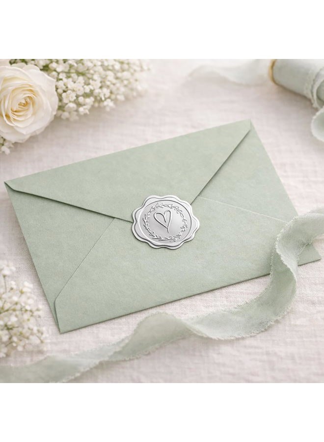 DreamBuilt 300pcs Silver Embossed Wax Seal Looking Heart Envelope Seals for Wedding Invitations/Greeting Cards/Party Favors, Self-Adhesive - Image 2