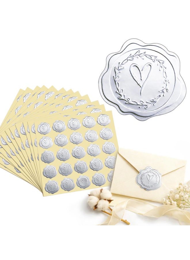 DreamBuilt 300pcs Silver Embossed Wax Seal Looking Heart Envelope Seals for Wedding Invitations/Greeting Cards/Party Favors, Self-Adhesive - Image 1