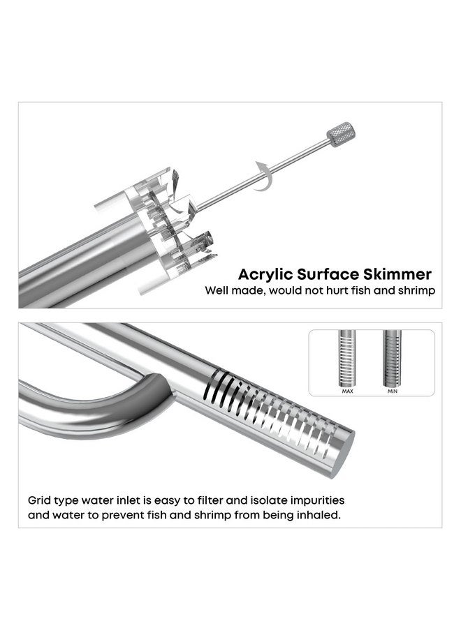 FZONE Aquarium Stainless Steel Skimmer Lily Pipes Inflow and Outflow with Spin Skimmer and Adjustable Rod for Aquarium Filter 5/8''(16/22mm) Tubing - Image 4