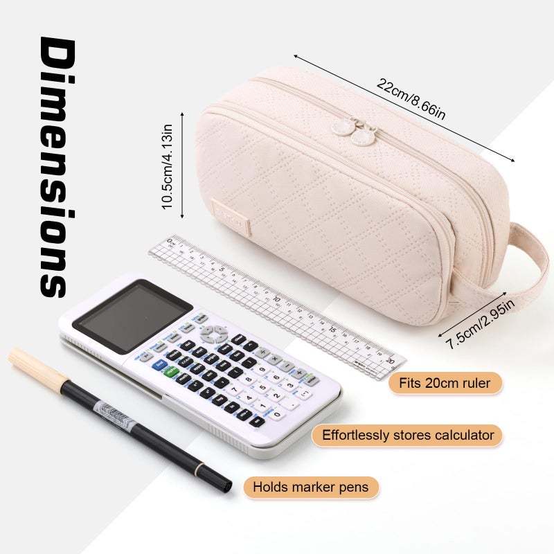 EASTHILL Large Capacity Pencil Case Cute Pencil Pouch with Handle Stationery Pen Bag for Teen Girls-Cream - Image 3