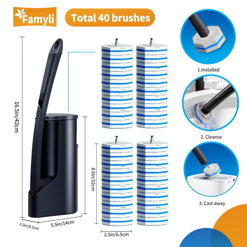 FAMYLI Disposable Toilet Brush - Toilet Bowl Cleaner, Toilet Cleaning Supplies, Toilet Brush with Holder, Toilet Bowl Cleaner Wandsï¼Œ40 Refills for Toilet Cleaning and Hygienic Bathroom Maintenance - Image 3