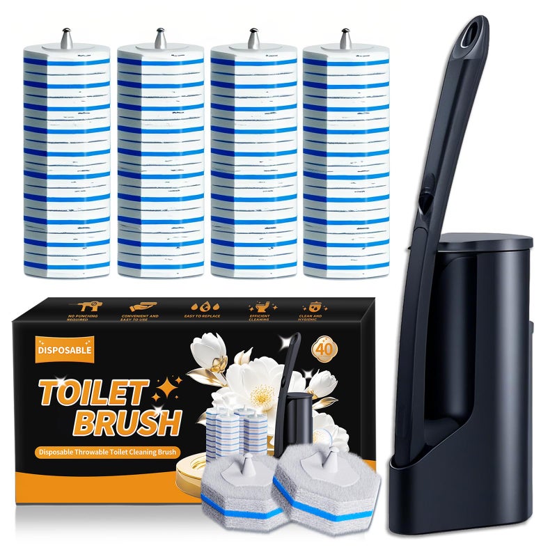 FAMYLI Disposable Toilet Brush - Toilet Bowl Cleaner, Toilet Cleaning Supplies, Toilet Brush with Holder, Toilet Bowl Cleaner Wandsï¼Œ40 Refills for Toilet Cleaning and Hygienic Bathroom Maintenance - Image 1