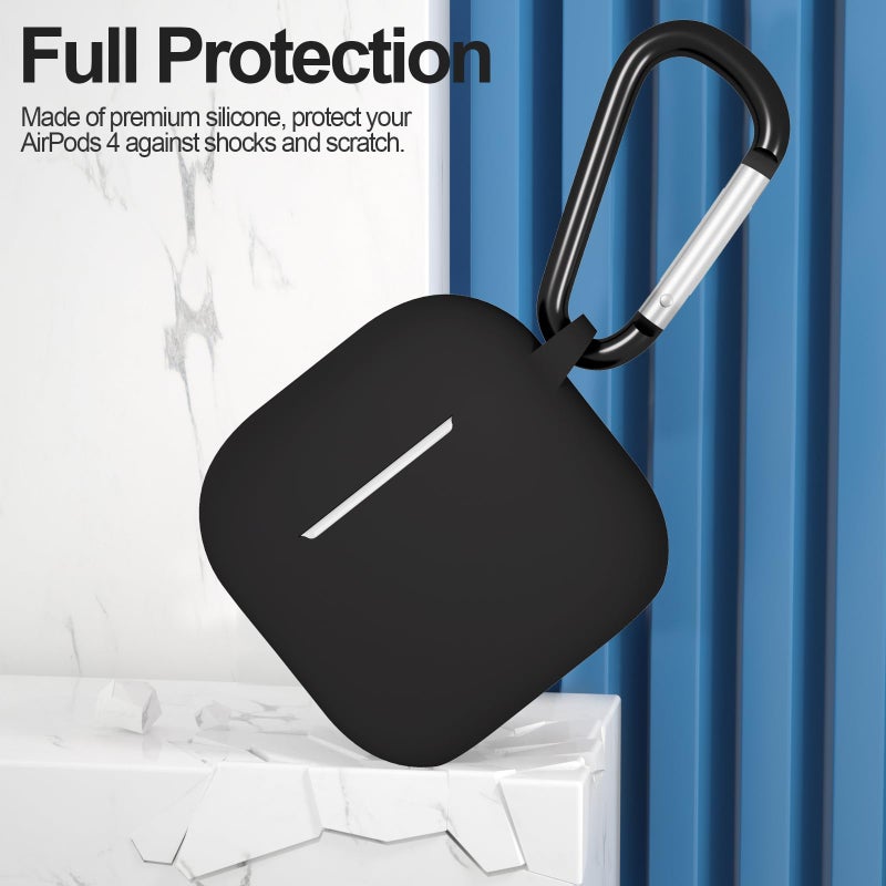 ATUAT Compatible with AirPods 4 Case Cover, Protective Silicone Skin Accessories with Keychain for Women Men for Apple AirPods 4th Generation Case(2024), Front LED Visible, Black - Image 2
