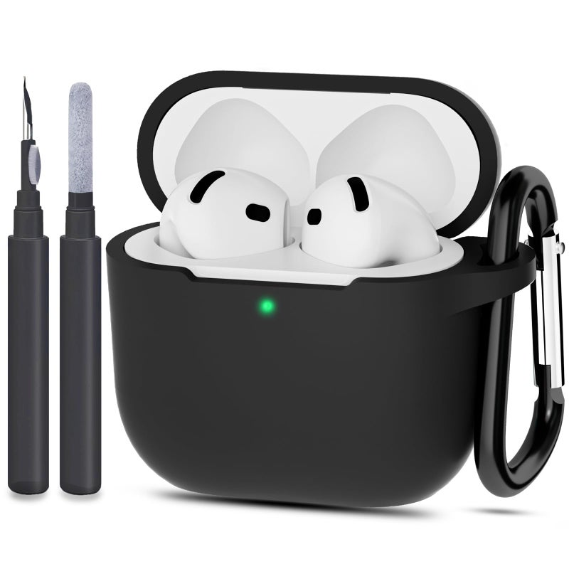 ATUAT Compatible with AirPods 4 Case Cover, Protective Silicone Skin Accessories with Keychain for Women Men for Apple AirPods 4th Generation Case(2024), Front LED Visible, Black - Image 1