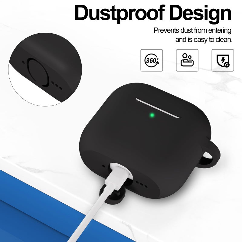 ATUAT Compatible with AirPods 4 Case Cover, Protective Silicone Skin Accessories with Keychain for Women Men for Apple AirPods 4th Generation Case(2024), Front LED Visible, Black - Image 3
