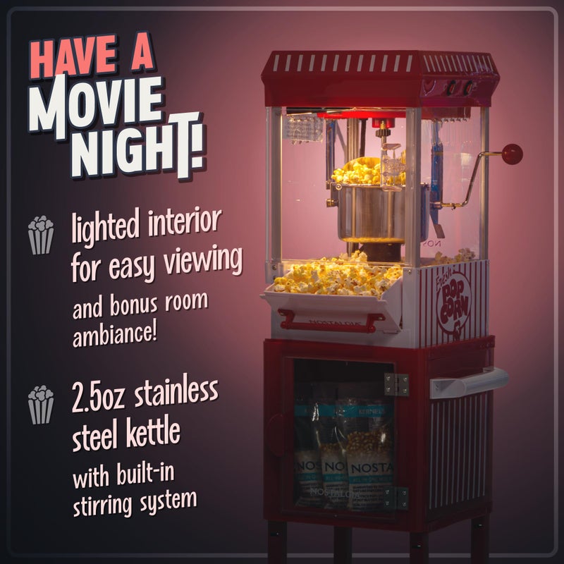Nostalgia Popcorn Maker Machine - Professional Cart With 2.5 Oz Kettle Makes Up to 10 Cups - Vintage Popcorn Machine Movie Theater Style - Red & White - Image 3
