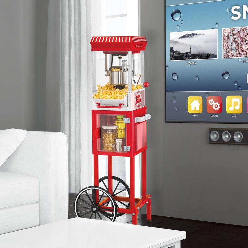 Nostalgia Popcorn Maker Machine - Professional Cart With 2.5 Oz Kettle Makes Up to 10 Cups - Vintage Popcorn Machine Movie Theater Style - Red & White - Image 5