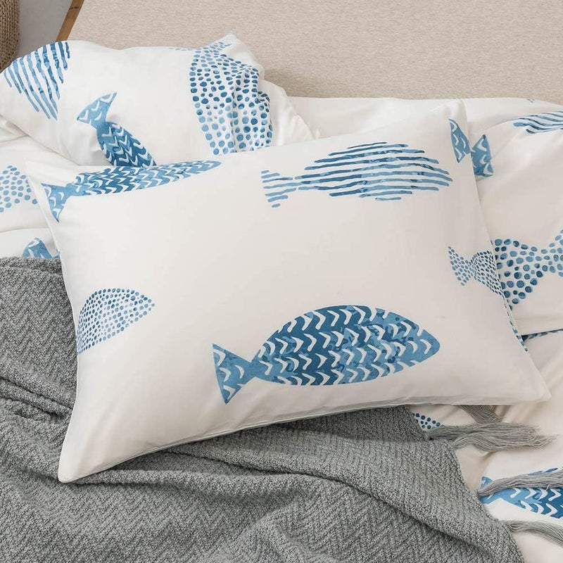 MOZEO Style Bedding Duvet Cover Set 2 Piece, Comfy Fish Cartoon Printed Cute Quilt Cover for Children Kids Soft Home Bedding Cover Sets (Twin Fish) - Image 5
