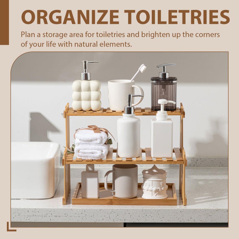 Kathfly 14.6 2-Tier Matcha Station Shelf Stand with 13 Bamboo Matcha Tea Serving Tray Coffee Station Organizer Coffee Bar Storage Rack Mug Holder Countertop for Tea Desktop Flower Pot Cup Display - Image 5