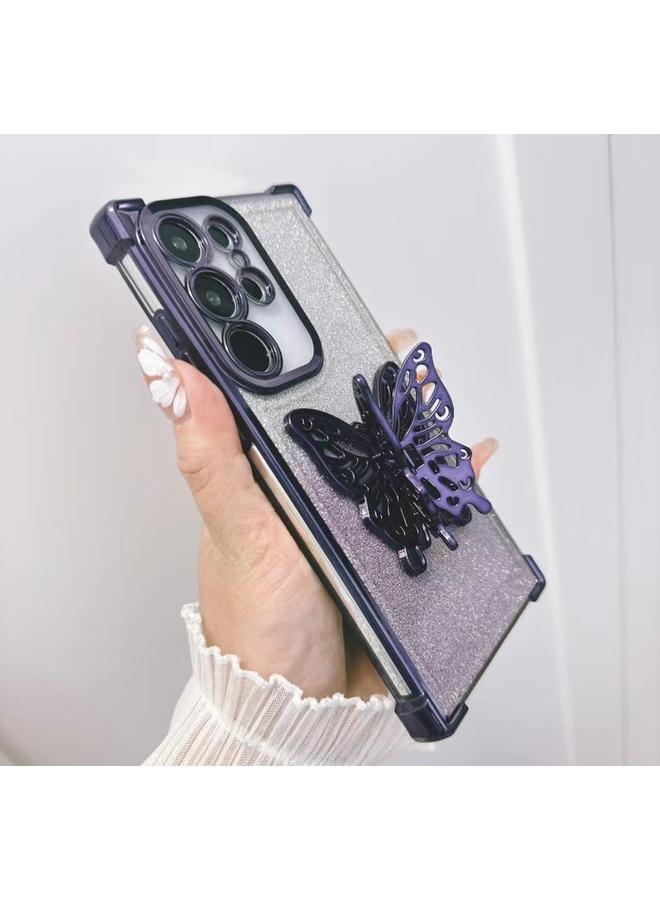 S-TOP Case For Samsung Galaxy A55 Electroplated Glitter 3D Butterfly Four-corner Shockproof TPU Phone Case - Image 5