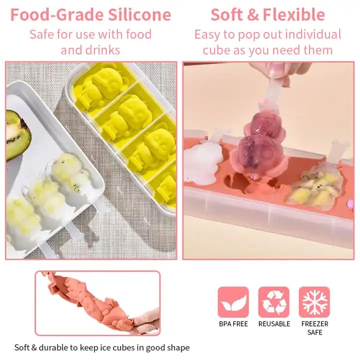 Evona DIY Cartoon Shape Silicone Ice Cream Mold with Sticks Homemade Popsicle Molds Flexible Silicone Ice Pop Molds Kids Cute Shapes Ice Pop Maker BPA Free 1 Pcs - Image 3