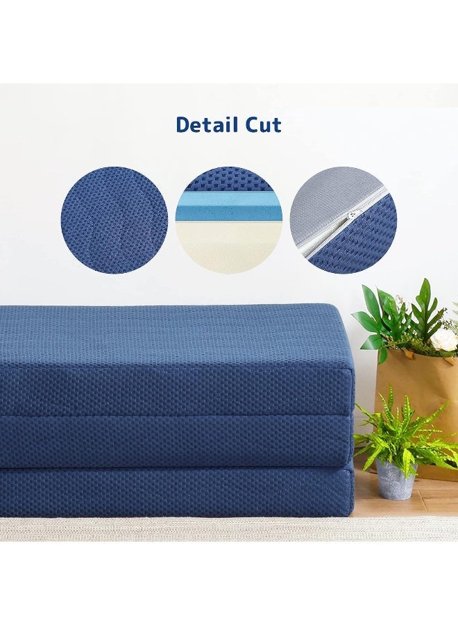 Zayn comforts Single Size Tri-Fold Foam Mattress Portable Bed Foldable Bed Play Mat Ideal for Guests - Image 5
