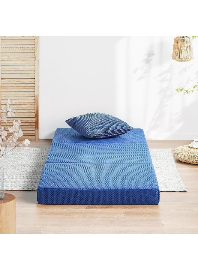 Zayn comforts Single Size Tri-Fold Foam Mattress Portable Bed Foldable Bed Play Mat Ideal for Guests - Image 1
