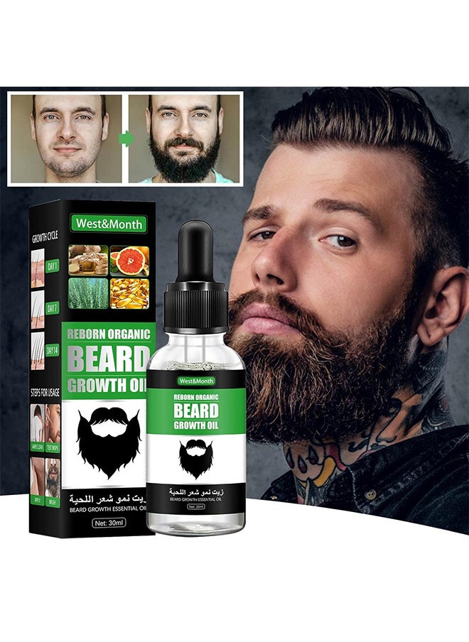 West&Month - Beard Growth Oil - For Beard More Full And Thick - Beard Growth Serum Of Plant Extraction - Pure Natural Promote Beard And Hair Growth - Image 1