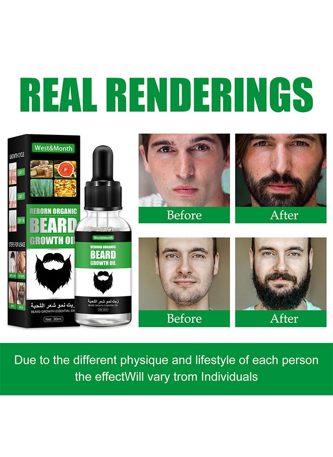 West&Month - Beard Growth Oil - For Beard More Full And Thick - Beard Growth Serum Of Plant Extraction - Pure Natural Promote Beard And Hair Growth - Image 1