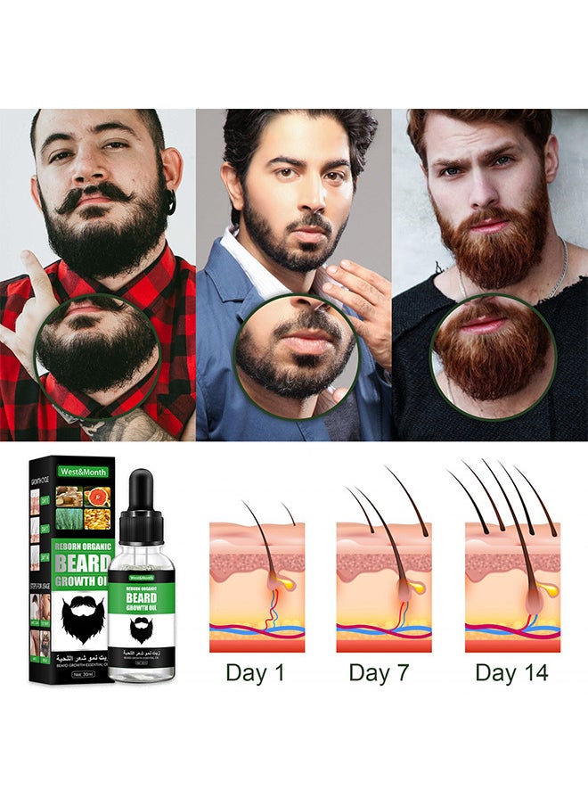 West&Month - Beard Growth Oil - For Beard More Full And Thick - Beard Growth Serum Of Plant Extraction - Pure Natural Promote Beard And Hair Growth - Image 1