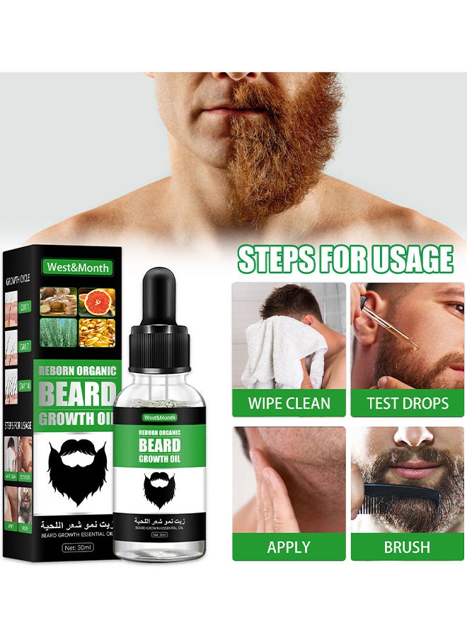 West&Month - Beard Growth Oil - For Beard More Full And Thick - Beard Growth Serum Of Plant Extraction - Pure Natural Promote Beard And Hair Growth - Image 1