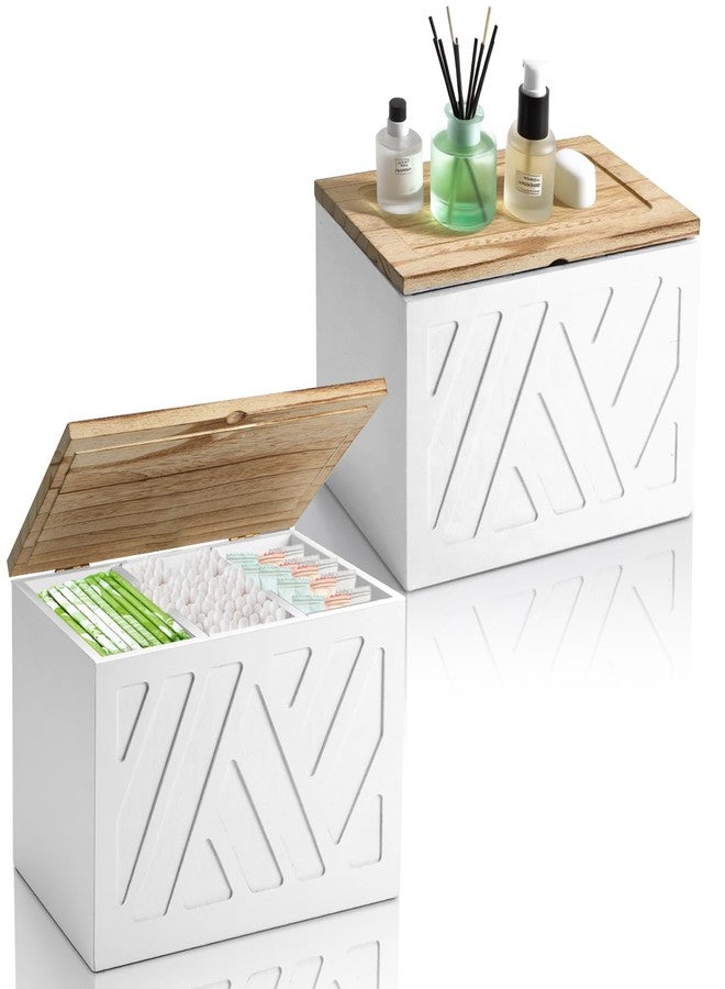 MROUEN 2Pcs Tampon Holder for Bathroom Decor, Feminine Product Organizer, Shark Week Tampon Storage with Lid, Wood Pad Box for Toilet, Lady Girl Stuff Organizer Case Bathroom Accessories- White - Image 1