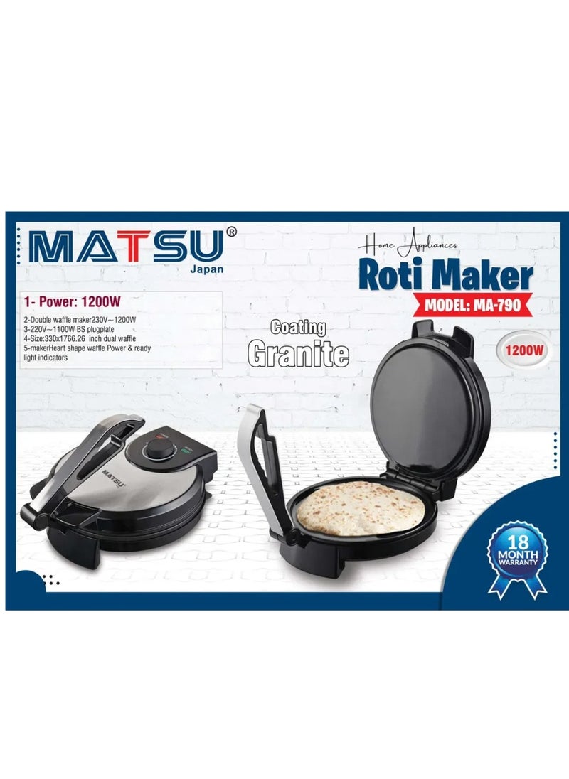 Generic MATSU 10-Inch Electric Roti Maker – 1200W High-Power Non-Stick Chapati Press with Durable Stainless Steel Body, Adjustable Temperature Control, Dual Indicator Lights for Power & Ready Status, Safety Lock, Easy Cleaning, and Instruction Manual – 220-240V Home Kitchen Appliance Perfect for UAE Kitchens  - Image 2
