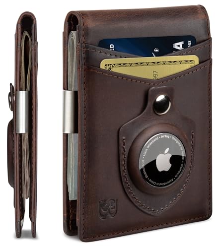 SERMAN BRANDS AirTag Wallet - RFID Blocking Mens Minimalist Money Clip Wallet for Airtag - Full Grain Leather - Slim Bifold. Front Pocket Apple Air tag Wallets for men. Gift (Texas Transformer Air) - Image 1
