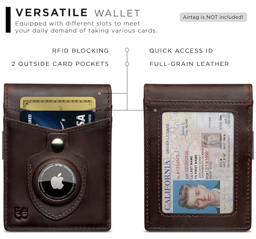 SERMAN BRANDS AirTag Wallet - RFID Blocking Mens Minimalist Money Clip Wallet for Airtag - Full Grain Leather - Slim Bifold. Front Pocket Apple Air tag Wallets for men. Gift (Texas Transformer Air) - Image 4
