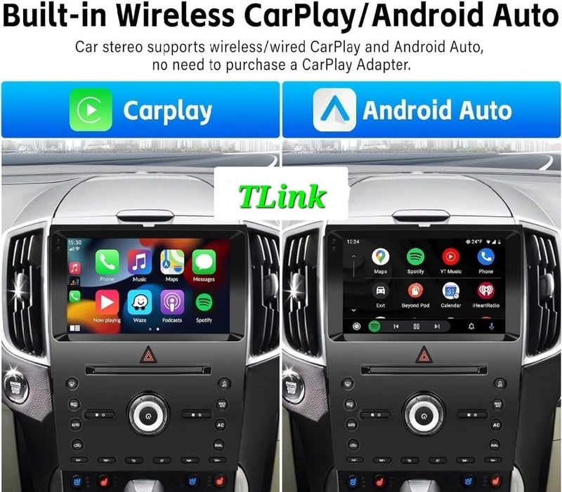 فيريكس ستيريو سيارة أندرويد لفورد إيدج 2011-2014 راديو لاسلكي أبل كاربلاي وأندرويد أوتو، 4 جيجابايت رام 32 جيجابايت، شاشة لمس عالية الدقة 9 بوصة نظام ملاحة جي بي إس بلوتوث هاي فاي راديو إف إم واي فاي SWC+ كاميرا احتياطية ميكروفون - Image 2