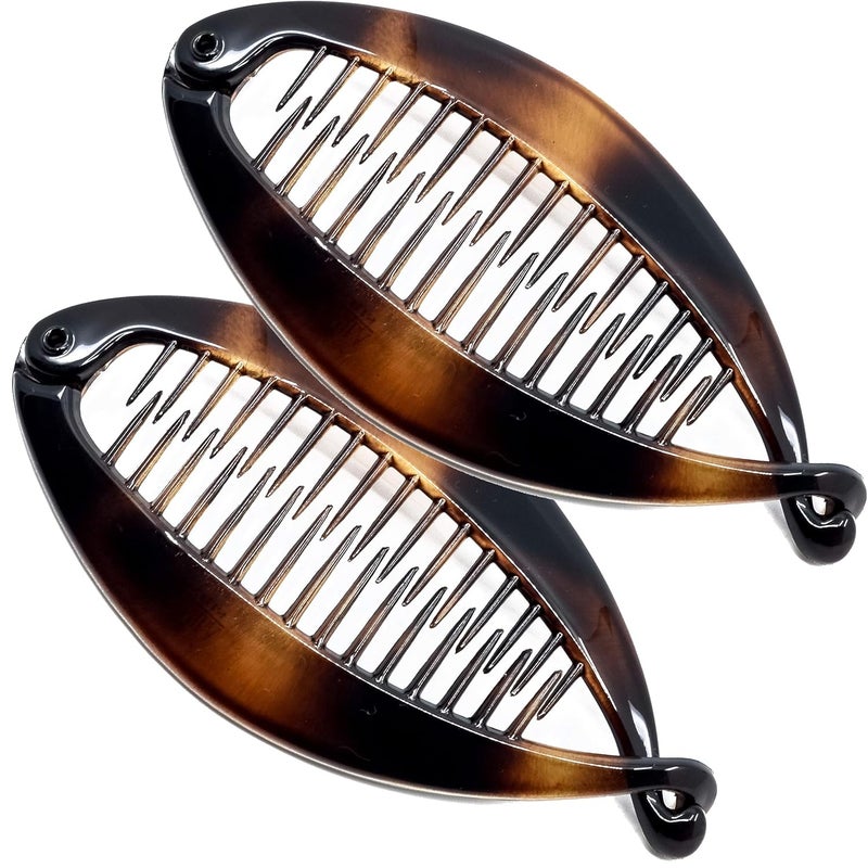 Camila Paris CP2 2 Pack Flexible Banana Clips for Thick Hair, Ponytail Holder, Interlocking Styling Hair Comb, Made in France